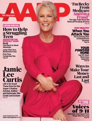 Jamie Lee Curtis on the cover of the August/September 2021 issue of AARP The Magazine