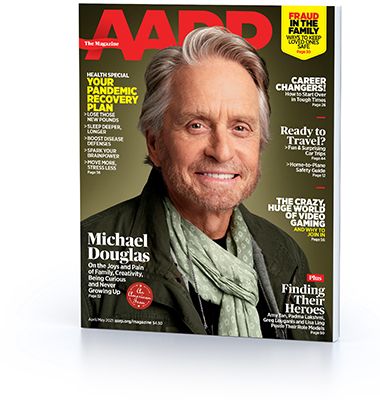Michael Douglas appears on the cover of AARP The Magazine's April/May Issue